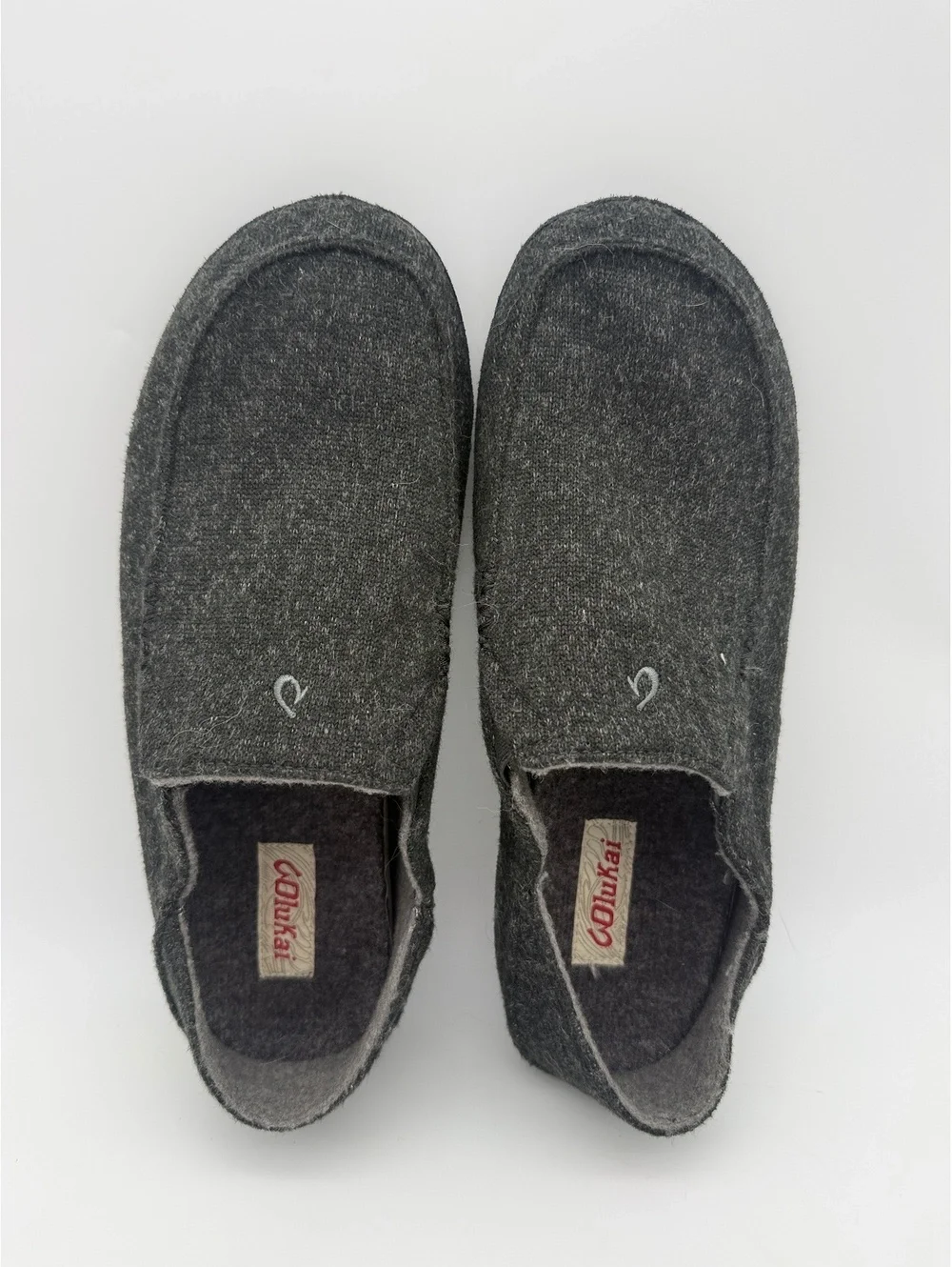 OluKai Moloa Hulu Men's Wool Slippers Black Shearling Lined Slip On Size 12